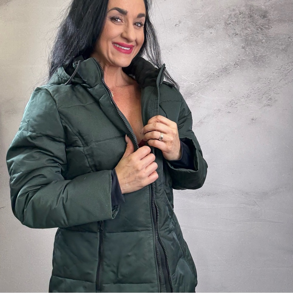 Forest Green Quilted Puffer Coat with High Collar